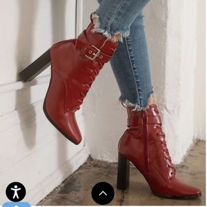 Miss.Lola - Ankle Boots. Size 10, 4 in heel. Candy Apple Red.